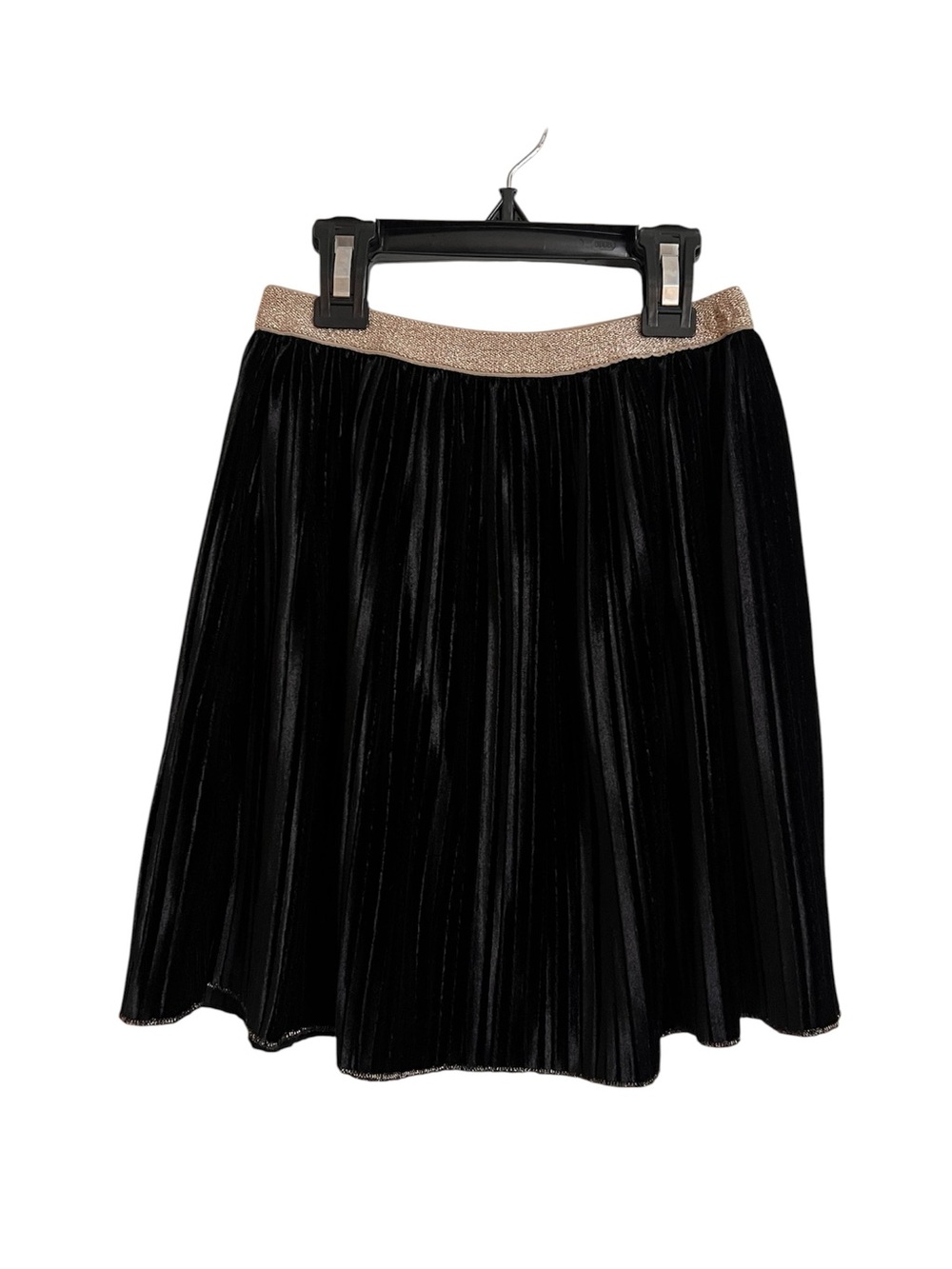 Zara Black Velvet Pleated Skirt with Gold Waistband - Picture 1 of 8